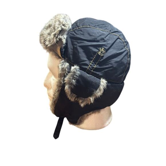 Mad Bomber trapper hat black rabbit fur bomber cap sz small ear flaps - Picture 5 of 6
